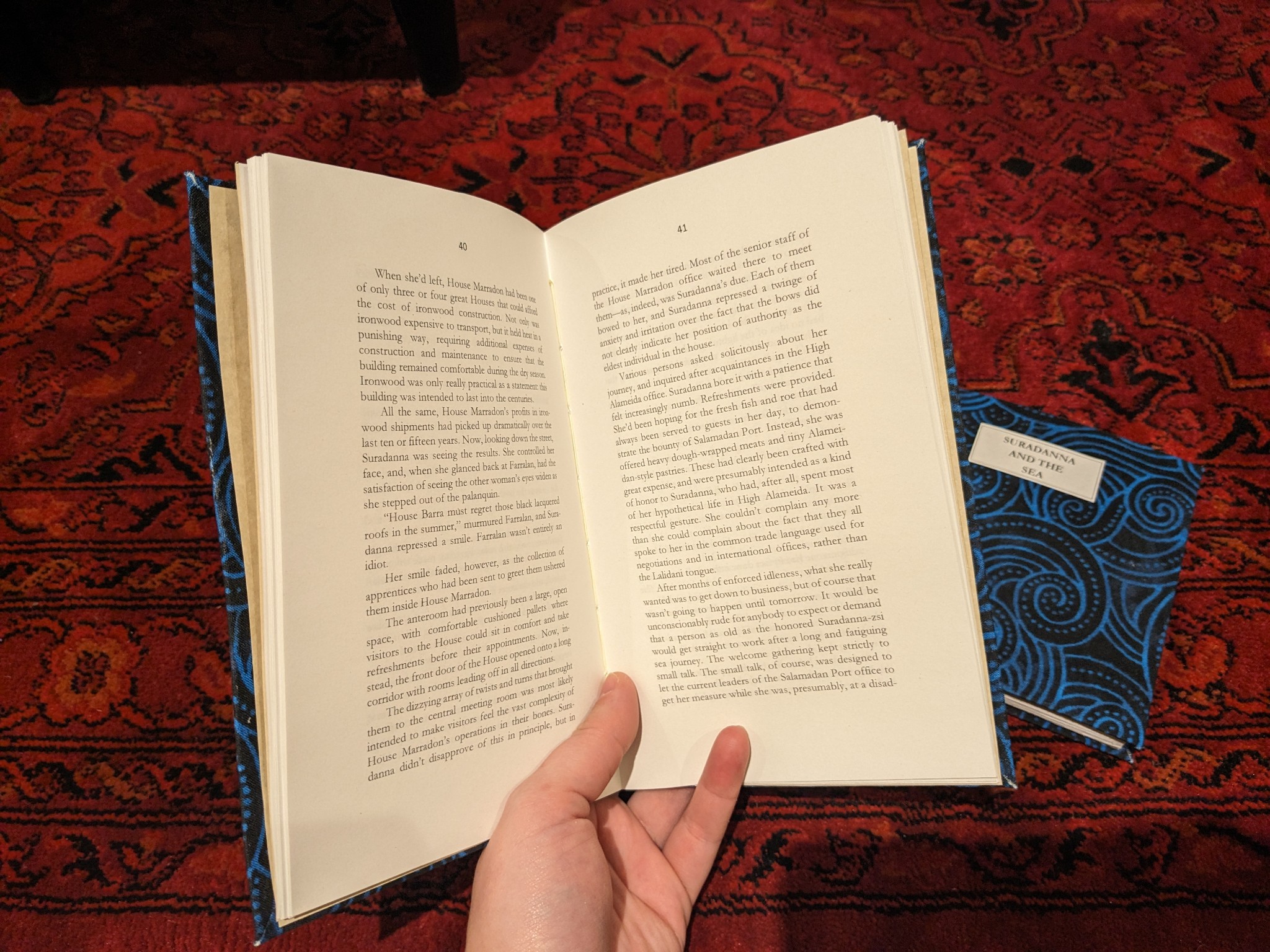 photo of the interior of the folio edition of a hand-bound book
