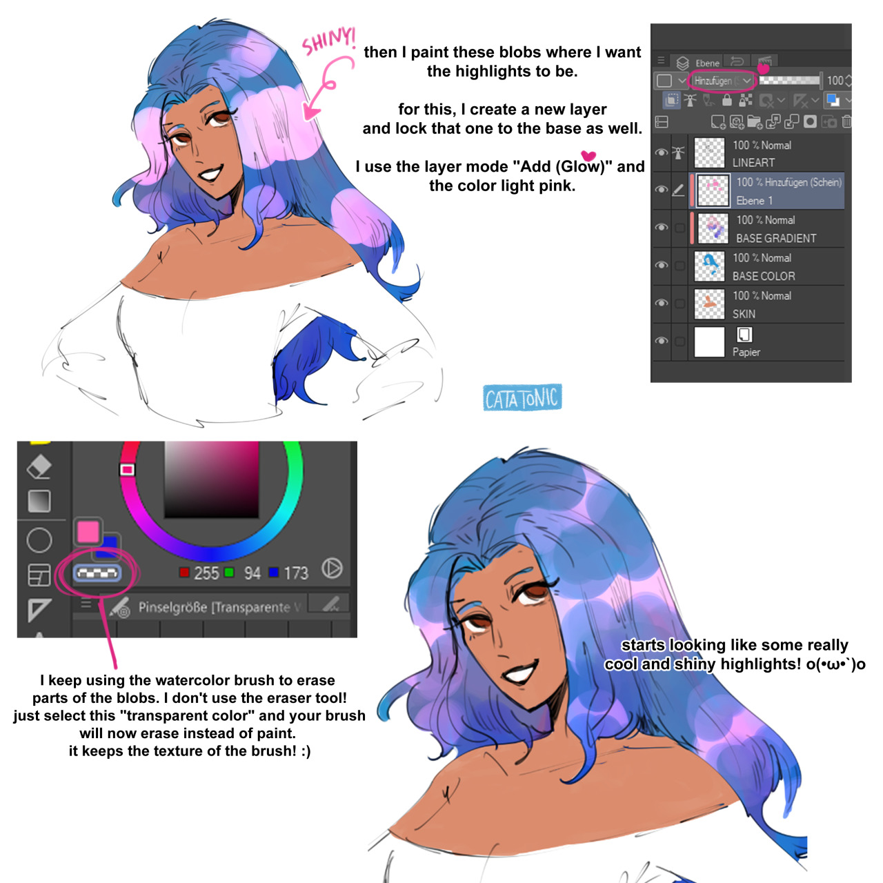 Created a shiny anime hair tutorial if you're interested (: : r/ClipStudio