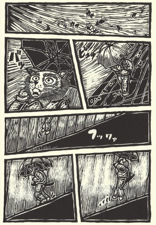 Fuhito Fujimiya creates a nostalgic retro feeling with his woodblock print manga. &ldquo;One Nig