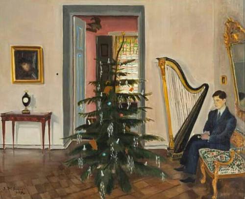 Christmas tree and self-portrait    -  Sulho Sipilä,  1929Finnish ,1895- 1949 Oil on canvas