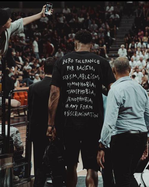 Giannis Antetokounmpo, Milwaukee Bucks, against all forms of discrimination.