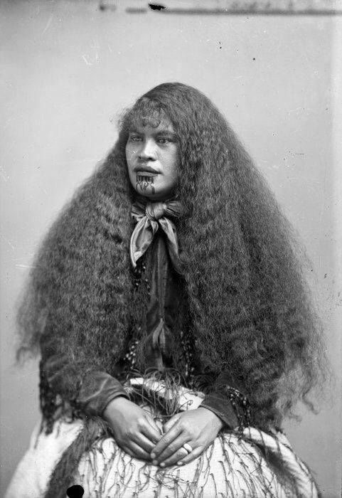hineteiwaiwa:Māori woman, with traditional moko tattoo on her chin, 1890.