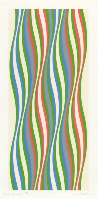 spacecamp1:Bridget Riley, Green Dominance, 1977, Color silkscreen on card (via)