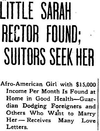 specialnights:  Little Sarah Rector, a descendant of slaves, became one of the richest little girls in America in 1914. Rector had been born among the Creek Indians, as a descendant of slaves. As a result of an earlier land treaty from the government.