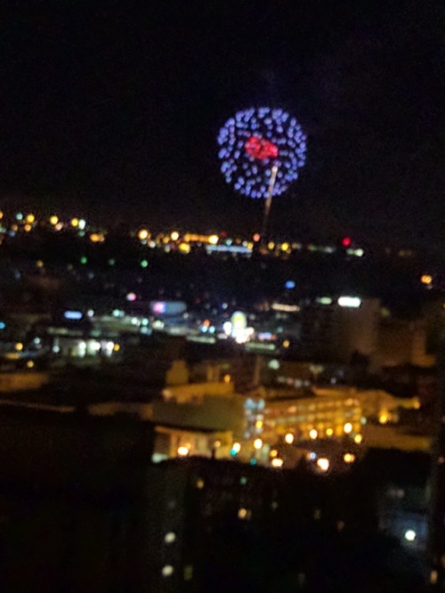 We drove into town to watch the fireworks from the roof of the hospital Lieblings works at. The are 