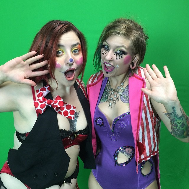 Shooting with @freshieisntcool and @smurfasaur #clown #burlesque