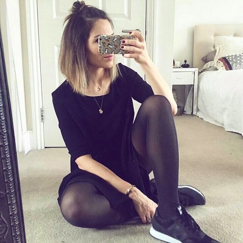 razumichin2: Selfie in black dress, black tights and black sneakers
