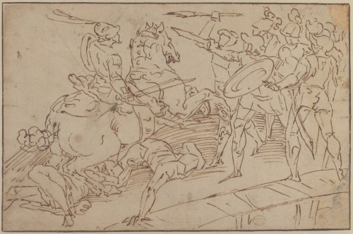 Horatius Cocles Defending the Bridge, after Luca Cambiaso Italian, 16th centurypen and brown ink on 