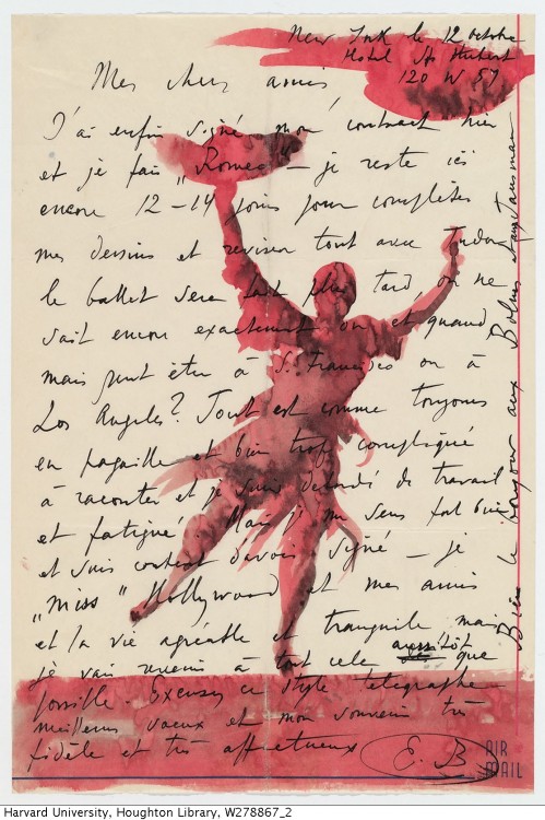 Berman, Eugene (1899-1972), painter. Letter: [silhouette of a dancer in red]MS Thr 495 (267)Houghton