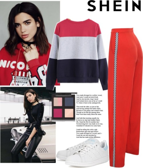 Untitled #1303 by talulahj featuring red pantsBlue top, €11 / Red pants, €44 / Adidas originals shoe
