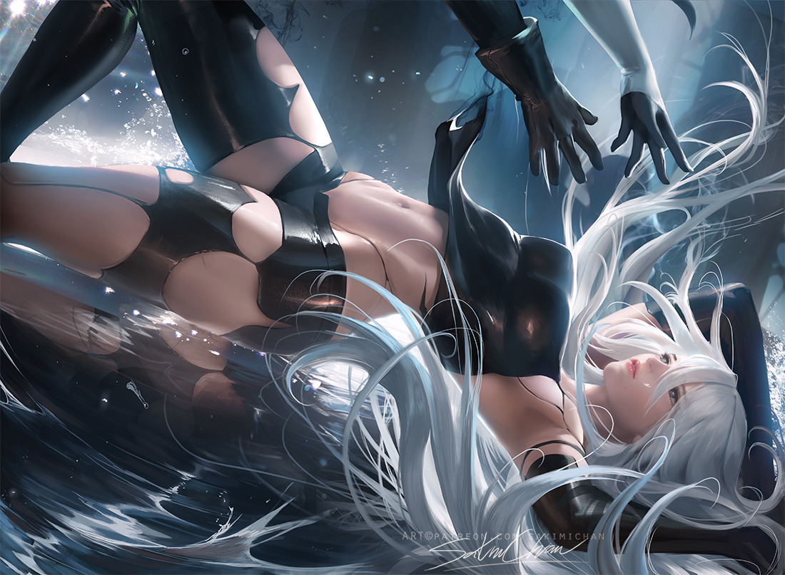 sakimichan:   A2 from NierAutomata &lt;3 really enjoyed painting this piece.nude,PSD+3-4k