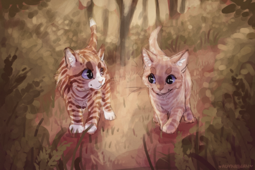 a doodle of two of my warrior cat ocs, thornkit and viperkit! theyre siblings and sometimes, when mo