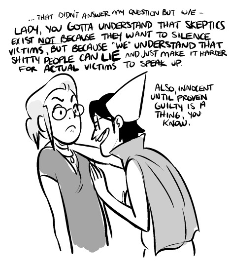 plebcomics:been sitting on this comic for a bit now since i wasnt sure how to convey the point. which is both sides need to stop running their fuckin mouths about whether or not hes guilty or innocent and just wait for the due-fuckin-court process. THEN