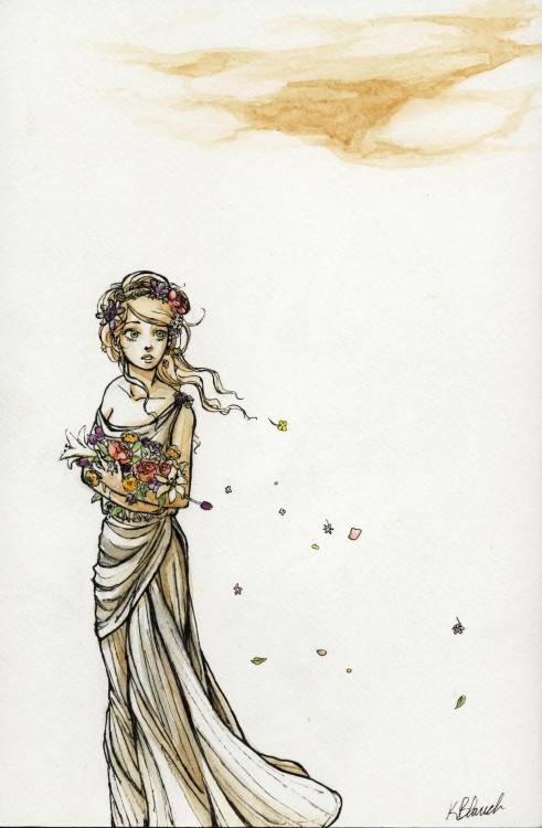kblanchart:Persephone. 2015.Watercolor, ink, tea.