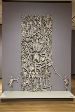 themacabrenbold:  Inspired by the Capuchin bone memorial, Balint Zsako’s “Monument” is an approximately nine-foot tall collage of skeletons in his exhibition at the Loyola University Museum of Art. Read more here 