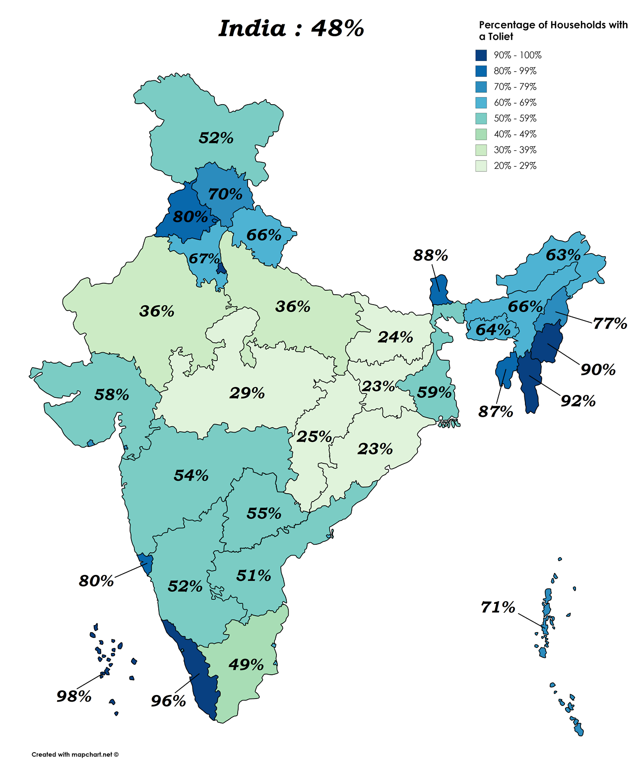 Percentage of Households With Toilets in India. Maps on the Web