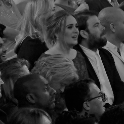 adameforhim:  adelembe:  Adele getting excited for Lady Gaga’s performance at the Grammys.  i again apologize for my buffoonery in 2011. 