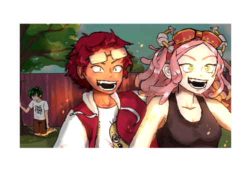 mitoki, hatsume, and izuku from @simkjrs’ fic messy morning draw for today!!! what is on fire? the q