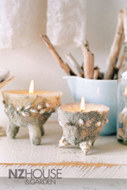 seawitchgoddess:  Make Sand Candles to honor the Goddess and the God of the Sea:  a. Melt wax from old candles in a coffee can set in a pot of boiling water  b. Add any essential oil you want for scent  c. Scoop out a candle mold in wet sand in any design