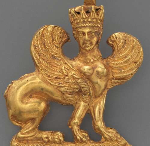 Detail of repoussé Sphinx from gold earringGreek, Late Classical or Hellenistic Period, 4th-3rd cent
