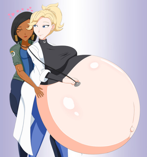 Pharah is currently off duty to check on her pregnant wife, Mercy, who she is massively pregnant wit