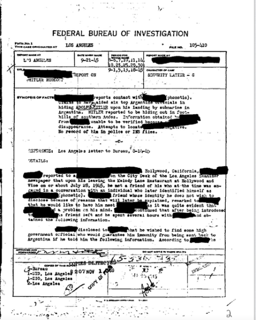 okkvlt:  In case you didn’t know, but the FBI silently opened the files that proofs Hitler did not commit suicide in 1945, but instead fled to South America with Eva Braun and a lot of other high ranking nazi officials.