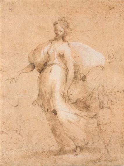Valerio Castello (Italian, 1624–1659)Une femme marchant vers la gauche, un vase au premier plan