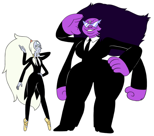 fortress-of-the-damned:this started when i was like “i bet garnet would look good in a tuxedo” and then it got wildly out of hand. (sugilite is the only one who is not size relative)  O oO <3