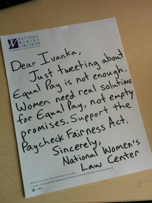 “Hey @IvankaTrump - saw your tweet about the wage gap, just some food for thought… #EqualPayD