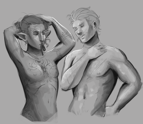 artpigeons:this was not supposed to look like my lavellan and hawke just shagged, but here we fuckin