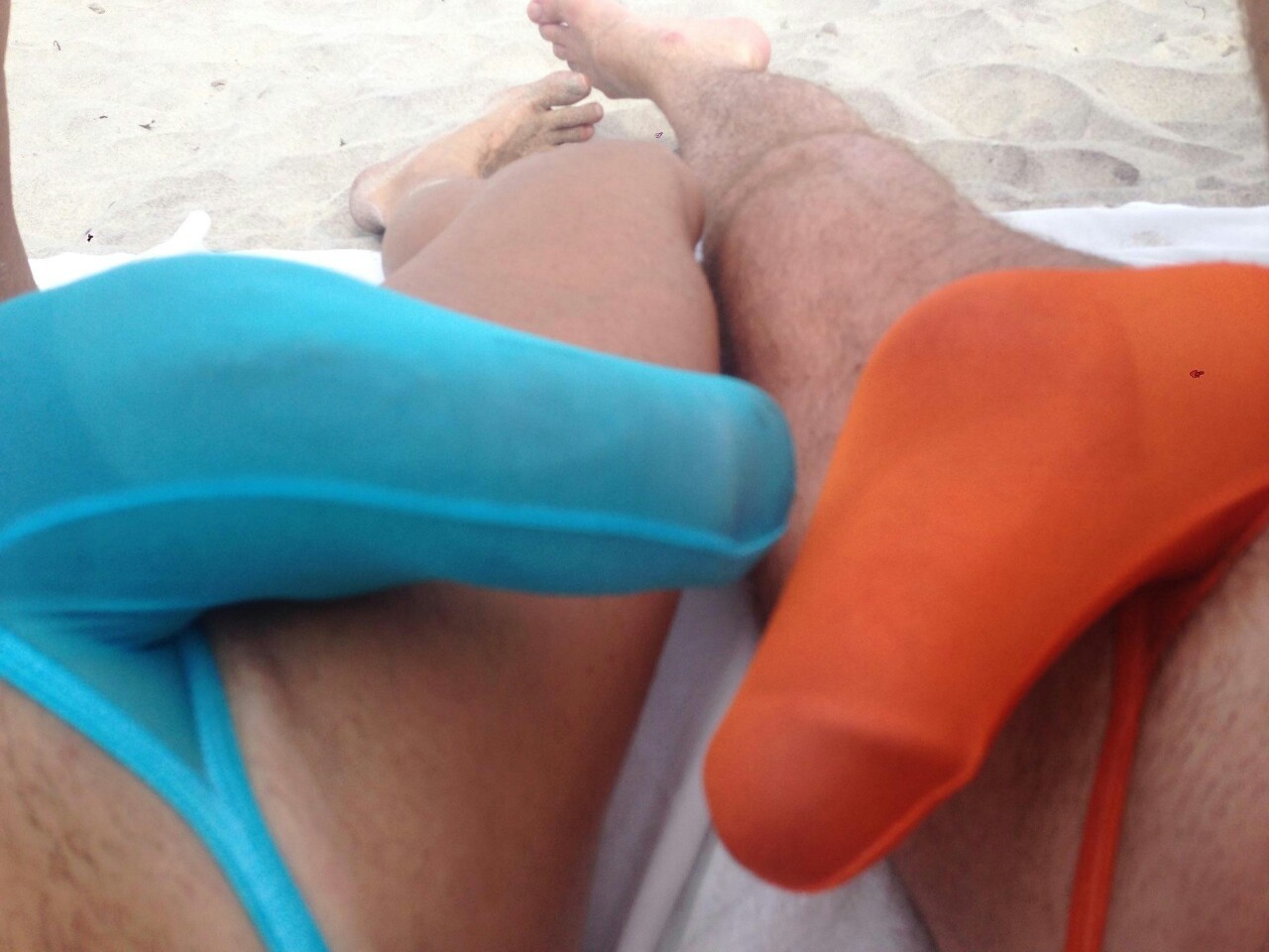 thong-jock:  Thonged at jones beach in tendenze louis thongs with a buddy. Boners