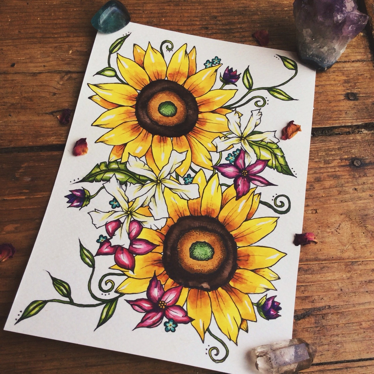 luna-patchouli:  Sunflowers and jasmine tattoo commissioned by strangrrr ♥︎