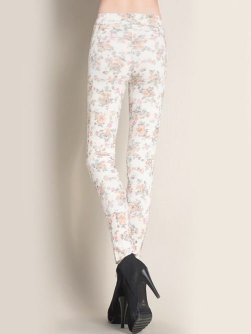 hyokko:Casual Floral Print Slim Elastic Pants Use “purplehyacinth” for a discount on your purchase !