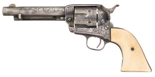 Engraved and silver plated Colt Model 1873 single action revolver with ivory grips, manufactured cir