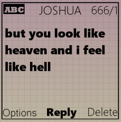 8hy:“Text Me“ (#45) JOSHUA Sent at 12:12 AM (2002). Request here.