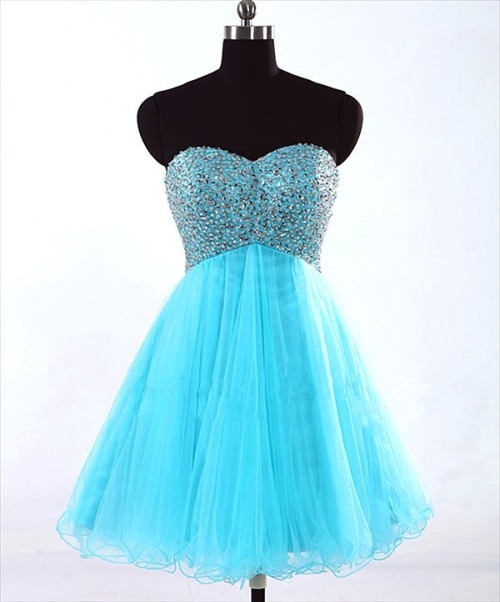 a-line short length sweetheart blue homecoming dress