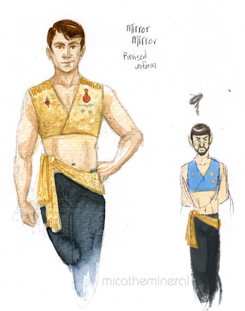 some TOS nonsense: my personal improvement to the Mirror Mirror uniforms (crop tops for all! Spock i