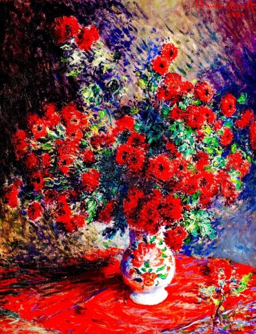 historyofartdaily:Claude Monet, Red Chrysanthemums, 1881