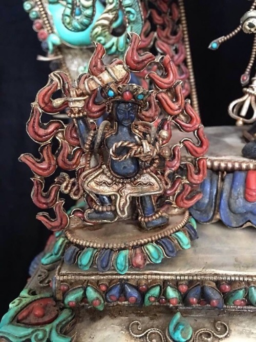 Masterpiece Sterling Silver, Solid Raw Ruby Vajrayogini with Gem inlay of Lapis, Coral &amp; Tur