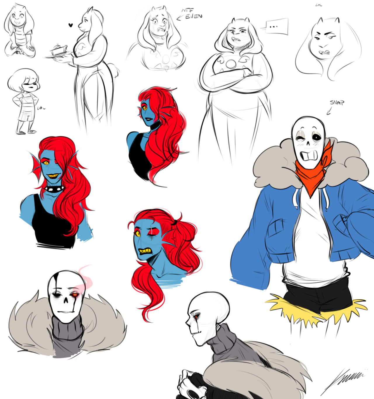 A HUGE ass doodle pile :”Dcredits:original g!sans belongs to @borurouthe one I