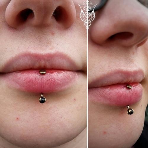 Vertikales Labret mit onyx-prongset und Bronze anodisiert, gestochen im Living Illustrations in D&uu