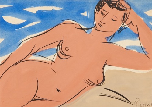 youcannottakeitwithyou: Monika Piwowarska (Polish, 1914 - 2006) Akt na plaży [Nude on the beach], 19