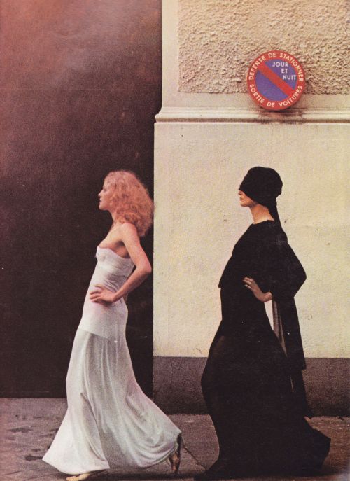kitsunetsuki:Helmut Newton - Dresses by Grès &amp; by Pierre Cardin (Harpers &amp; Queen 1971)