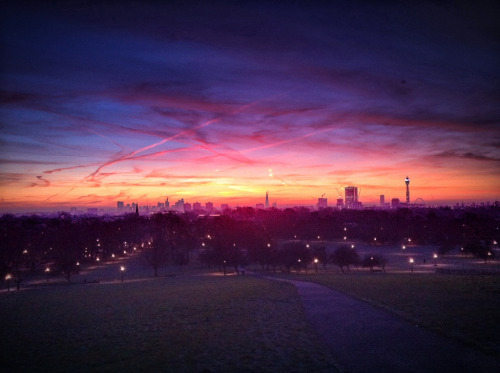 loveoflondon:London at sunset from Primrose Hill in Regent’s Park, Borough of Camden.