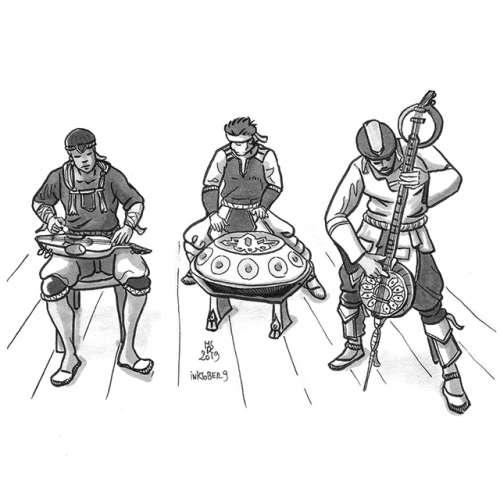 Inktober 9 &ldquo;swing&rdquo;Carja band busting a diegetic groove.You can find postcards an