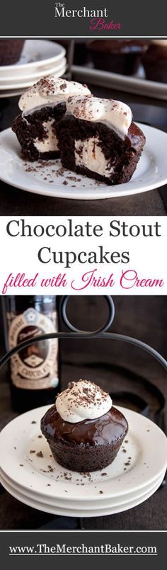 lenascakes:  Chocolate Stout Cupcakes filled with Irish Cream then dipped in dark