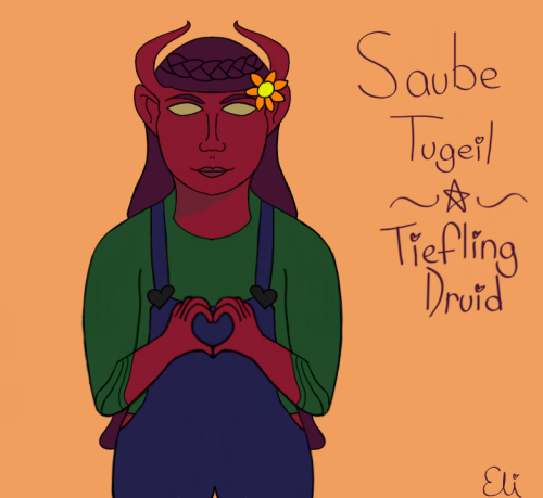 lesbeauan: [Image Description: A drawing of my D&amp;D character, Saube, set against a peach bac