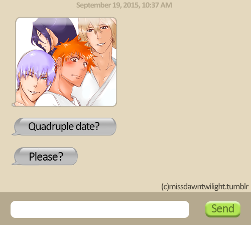 applepieken:   Okay so I copied this idea I saw a while back on tumblr and for the life of me cannot find it here so I’ll link the one I found on buzz feed  lol these are my ships in bleach and no one can tell me otherwise! This is an AU where Rukia