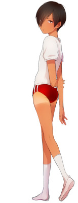 boyslovedresses:  (via Gelbooru- Image View - 1boy ass black hair brown eyes buruma crossdressing footwear gym uniform hair over one eye ikezawa kazuma kintsuku short hair socks summer wars tan tanline trap | 1367229)