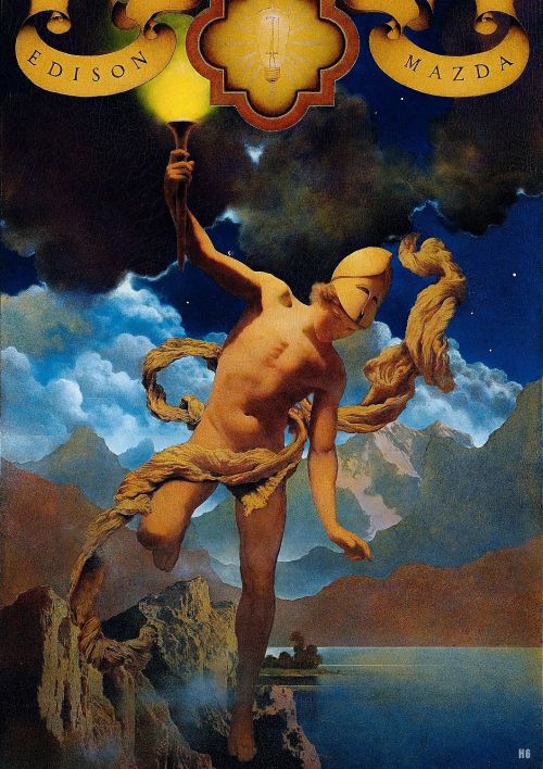 hadrian6:Prometheus. 1919. Maxfield Parrish. American 1870-1966. oil/panel.hadrian6.tumblr.co